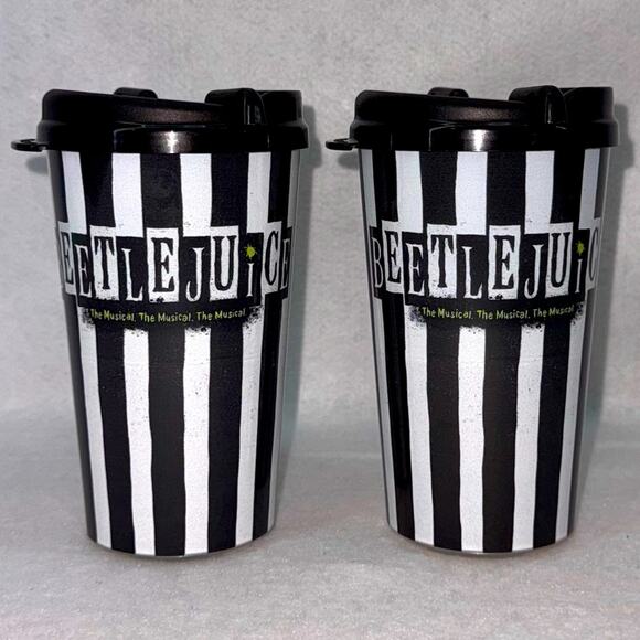 EUC (2) Beetlejuice the Musical Broadway Souvenir Drink Cups with Lids - Picture 1 of 6